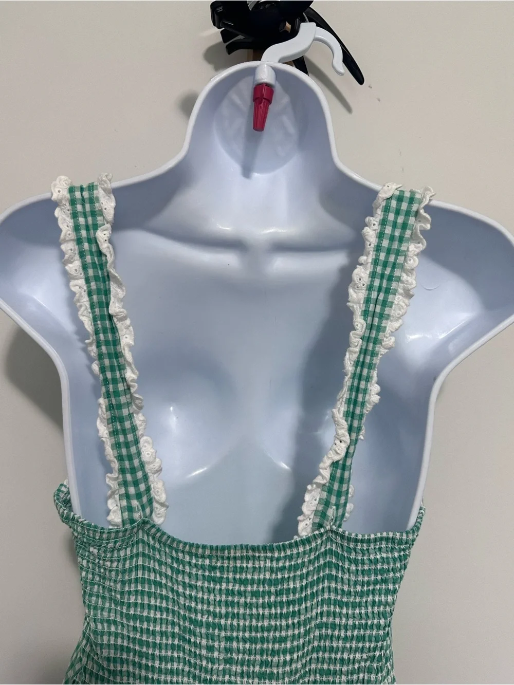 Free People Cassie Green Gingham Lace-Trim Bodysuit Size: Small